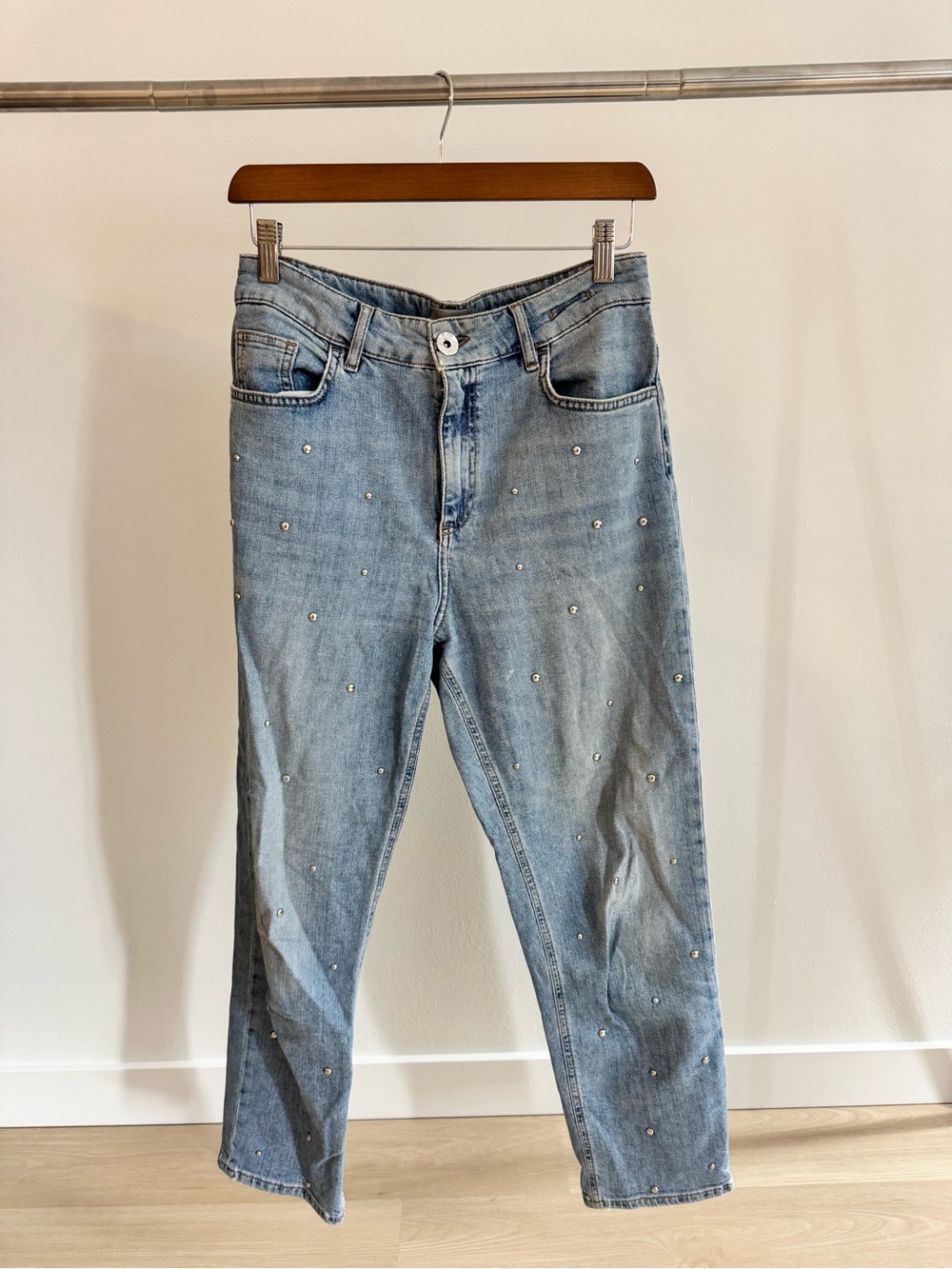 MARELLA Light Blue Straight-Leg Jeans with Pearl Studs